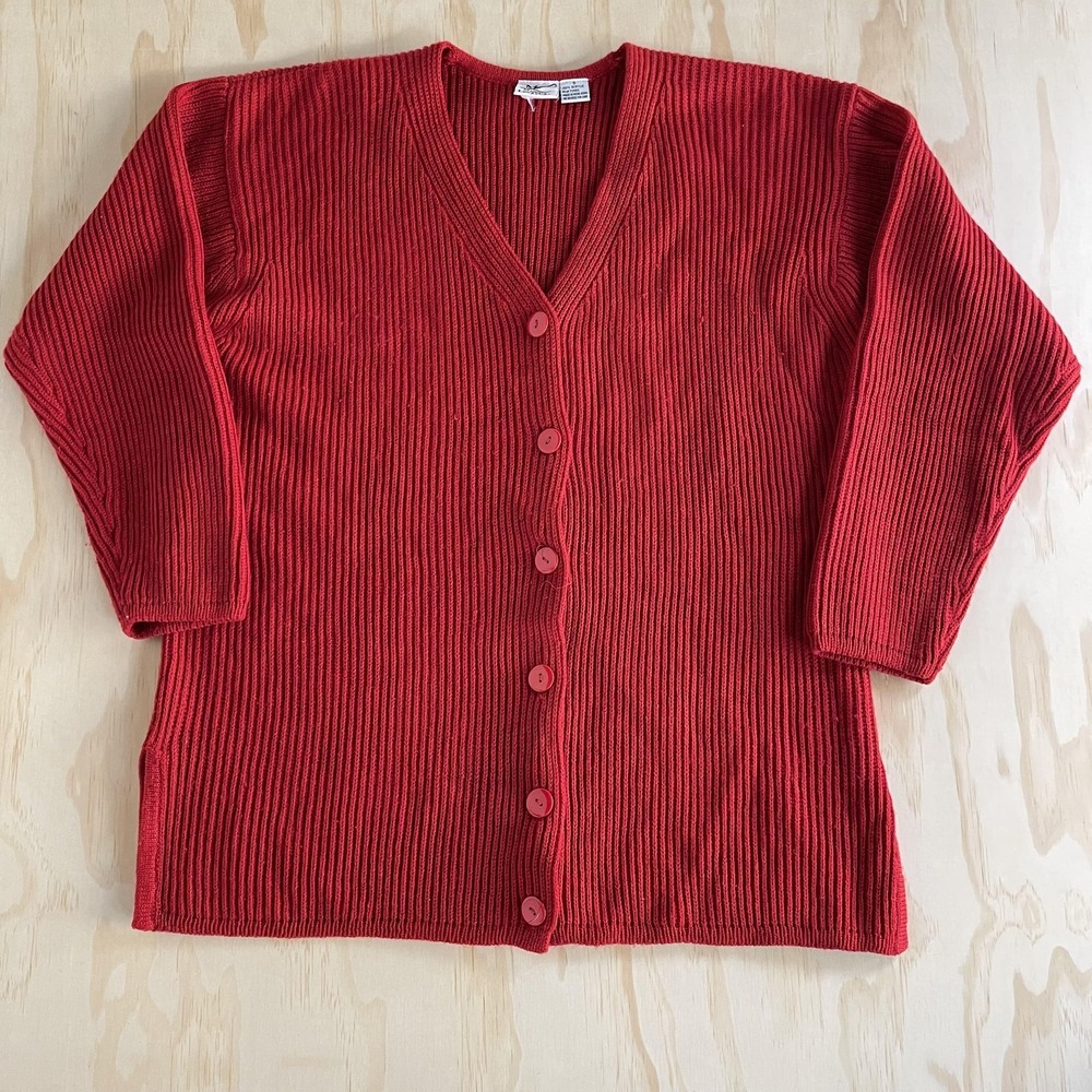 Vintage Maggie Lawrence Cardigan Size Small Red Hong Kong Made Knit Sweater